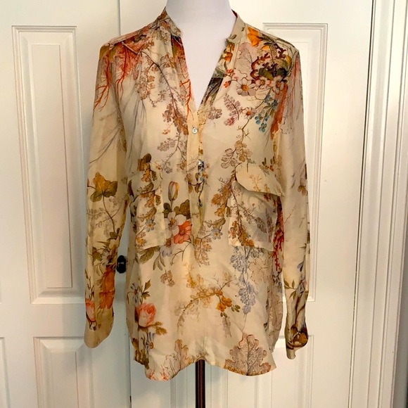 Zara Botanical Print Sheer Blouse - Picture 1 of 2